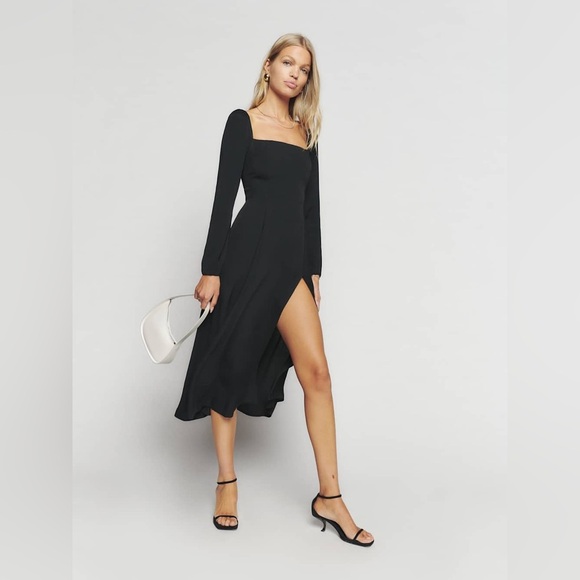 New! Reformation Sigmund Black High Slit Dress 🖤 size 4 - Picture 2 of 13